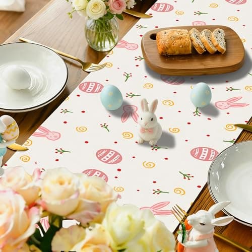 PECHAR Easter Table Runner Bunny Rabbits Eggs Table Runner Kitchen Dining Table Decoration Home Party 13.39x70.87 Inch - Thumbnail 3