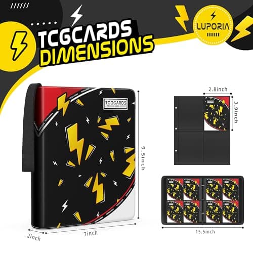 Trading Card Binder 4 Pocket,400 Pocket Card Collection Binder with 50 Removable Sleeves,PU Waterproof Top Card Book,3-Ring Zipper Collectible Trading Card Album for MTG/TCG/Card Holder Gift(Black) - Thumbnail 2