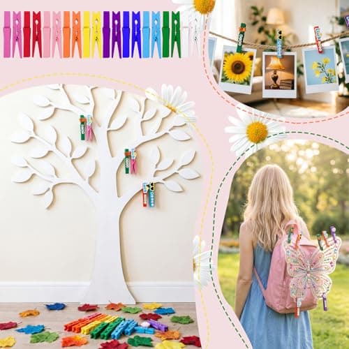 Cheer Pin Charms,100 Colored Clothes Pins Wooden with Mini Bows,Resin Ducks Charms & Self-Adhesive Glitter Cheer Spirit Stuff for Volleyball Bag Cheerleader Team - Thumbnail 4