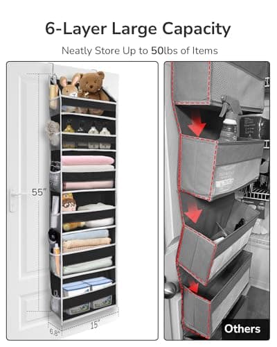 ULG 2Pack-Over The Door Organizer with 6 Large Pockets 12 Side Pockets Door Hanging Organizer Black Door Hanging - Thumbnail 2
