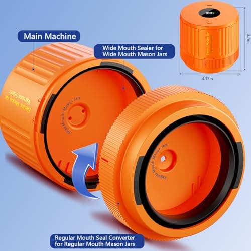 LOVE MOMENT Electric Mason Jar Vacuum Sealer Kit for Wide Mouth and Regular Mouth Mason Jar - Orange - Thumbnail 5