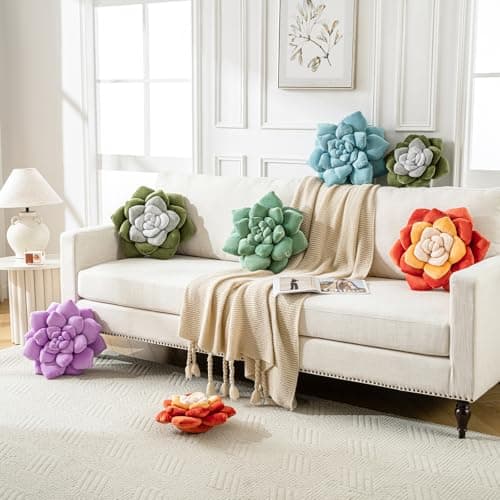 Gerlisay 3D Plant Pillow 13.8'' Cute Flower Throw Pillow Green Grey Plant Shaped Decor Soft Unique Plush Decorative Pillow Throw Cushions for Bedroom Home Decorations - Thumbnail 3