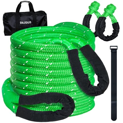 DAJOUJS Kinetic Recovery Tow Rope 7/8" x 30ft Tow Strap 48500lbs Snatch Strap with 2Pcs Soft Shackles 56000lbs Break Strength Heavy Duty Kinetic Towing Rope for Truck ATV UTV Offroad Recovery Rope Kit