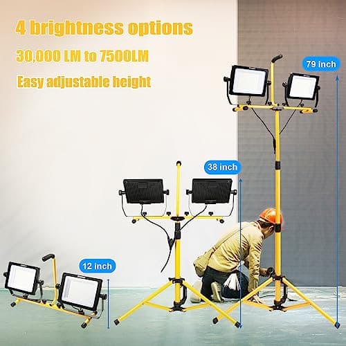 DAYATECH 270 W 30000 Lumen Dual-Head LED Work Light with Tripod Stand, 4 Brightness Adjustable, IP 65 Waterproof 13 Ft Power Cord - Thumbnail 4