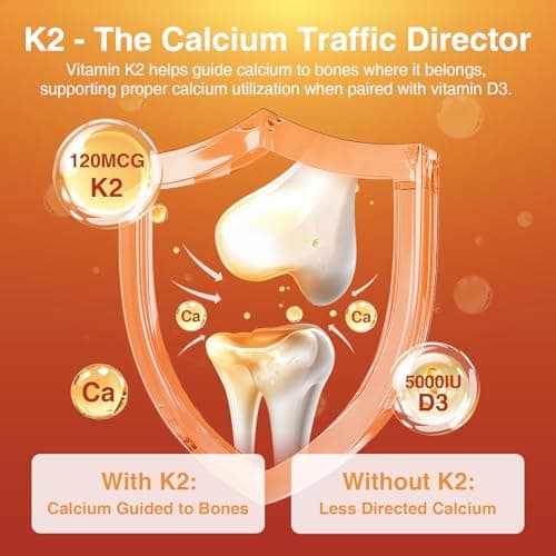 DRFOSTER Vitamin D3 K2, 5000 IU Vitamin D3 Plus 100 mcg of Vitamin K Supplements for Adults for Heart & Bone Health Support, 120 Capsules - Thumbnail 5