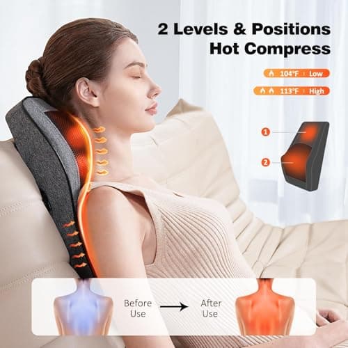 Boriwat Back Massager with Heat, Neck Massager for Pain Relief Deep Tissue, 3D Kneading Massage Pillow for Back, Neck, Shoulder, Legs, Gifts for Women Men Mom Dad - Thumbnail 2