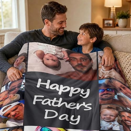 DayOfShe Fathers Day Personalized Gift for Dad Husband Grandpa Custom Blanket with Pictures,Personalized Mother Father Photo Blanket as Best Dad Ever Gifts from Daughter Son - Thumbnail 4
