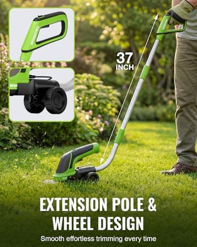 WORKPRO 3.6V Hedge Trimmer Cordless, 3-in-1 Electric Hedge Trimmer & Grass Cutter with 37'' Wheeled Extension Pole, 4.0Ah Removable Battery & Type-C Cable, Lightweight Bush Trimmer for Lawn & Garden - Thumbnail 6