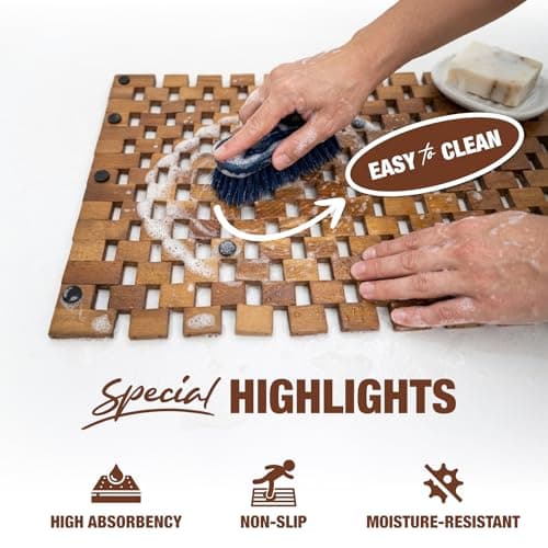 Acacia Wood Bath Mat - Non Slip Sturdy Wooden Shower Mat - Spa, Sauna, Cold Plunge, Camping, Bathroom Décor, Wood Door Mat 16" x 24" - Thumbnail 6