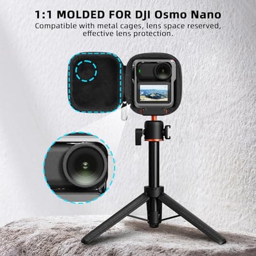 Flymile Osmo Nano Carrying Case (for Cage), Storage Small Bag for DJI Osmo Nano, Travel PU Hard Shell Portable Cover Protector With Carabiner & Wrist Strap Camera Protective Accessories - Thumbnail 2