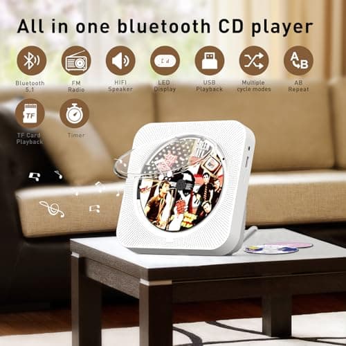 SKYANS CD Player Portable with Bluetooth 5.1 & HiFi Speakers, CD Players for Home with Remote Control & LCD Display, CD Music Player Supports CD/USB/TF Card/FM Radio/AUX/Headphone Jack - Thumbnail 2