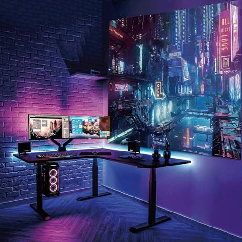 Anime Punk City Wall Tapestry for Bedroom, Japanese Futuristic Neon Night Street Cyberpunk Tapestries Aesthetic, Futurism Skyscraper Backdrop for Living Gaming Room Dorm Decor 51in X 60in - Thumbnail 2