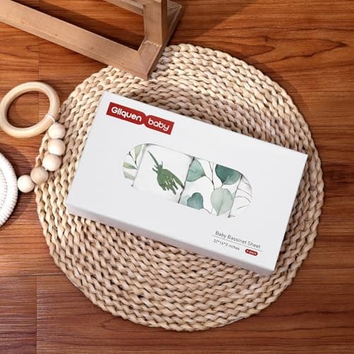 Gllquen Baby Bassinet Sheets 4 Pack, Breathable Cozy Fitted Mattress Sheet, Elastic Travel Crib Fashionable Floral Pattern, Standard Cradle Safe Sheets for Baby Boys Girls 32"x16"(Greenery) - Thumbnail 6