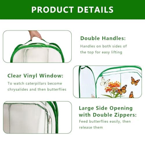 Butterfly House Habitat Insect Cage Clear See Through Pop-up Collapsible Butterfly Enclosure-Medium 15.8"x15.8"x23.6" - Thumbnail 3
