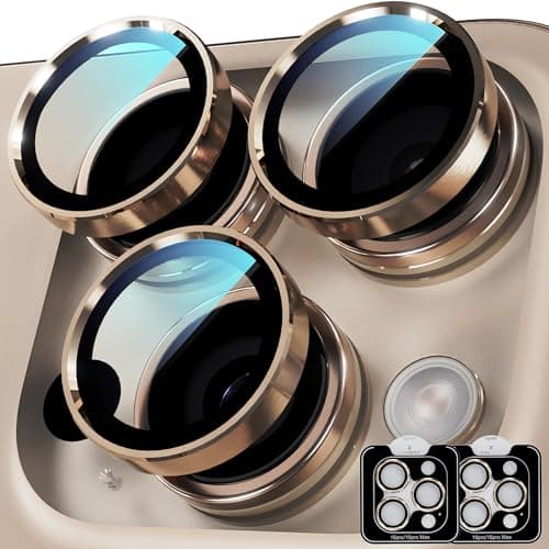 YWXTW Camera Lens Protector for iPhone 16 Pro/iPhone 16 Pro Max, [1 Step Installation Tray] Tempered Glass Screen Protector Metal Individual Camera Cover Accessories (Desert Titanium-2Pack) - Image 1