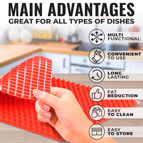 16x11.42" Non-Slip Red Pyramid Baking Mat - Easy to Clean Pyramid Pan Silicone Baking Mat with Air Circulation System - Tear- and Heat-Resistant and Flexible Oven Mats for Cooking, Roasting & BBQ - Thumbnail 3