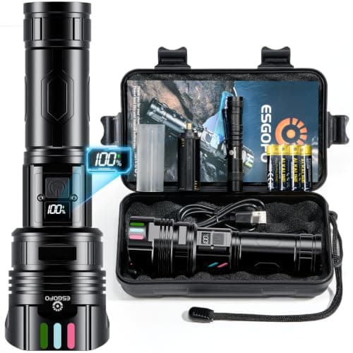 Super Bright Flashlight 100000 High Lumens Rechargeable,Powerful Long Distance 3280ft Strong LED Flash Lights,Long Lasting 10H LCD Digital USB Discharging Function,Focus & Brightness Adjustable - Image 1