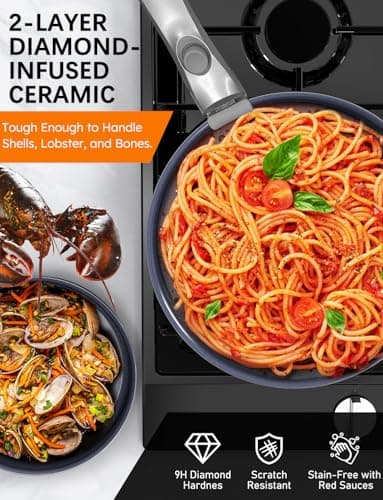 Pro DUXANO Ceramic Pots and Pans Set & 2026 Upgraded Hybrid 3-Ply Stainless Steel Frypan, 2X Non Stick, High Heat Sear, PFAS PTFE PFOA Free Non Toxic Induction Cookware,Removable Handle,Oven Safe,12PC - Thumbnail 4