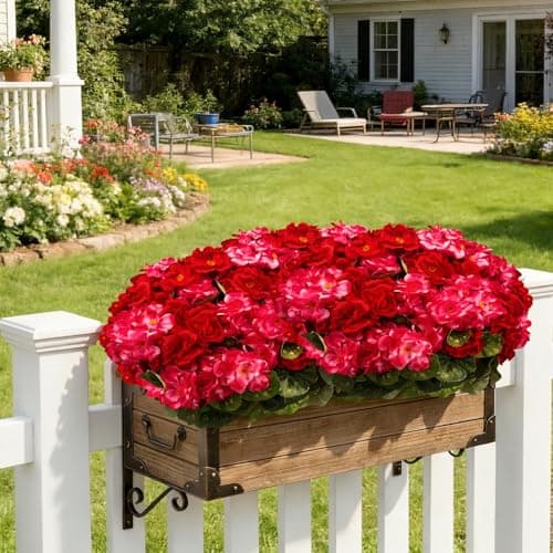 FULLMUSIC Artificial Flowers for Outdoor, UV Resistant Realistic Geranium Fake Flowers-Faux Flowers for Outdoor planters, Garden, Porch, Patio, Window Box Home Decor All Year Round (6, Rose red+red - Thumbnail 4