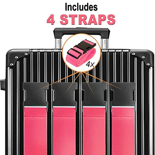 Luggage Straps for Suitcases TSA Approved Travel Belt 4 Pack by Chelmon (Rose Red) - Thumbnail 3