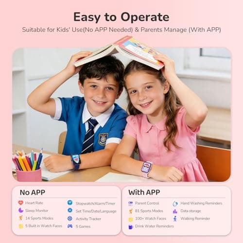 ENOMIR Smart Watch for Girls Gifts, Kids Smart Watch with Health Monitor, Activities Track & Alarm Clock Reminder, Smartwatch with Custom Design & Puzzle Games, Girls Birthday Pink (2 Bands) - Thumbnail 6