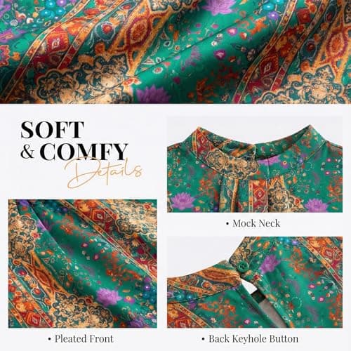 Funlingo Womens Tank Tops Silk Satin Summer Blouse Dressy Casua Mock Neck Camisoles Soft Vacation Going Out Tops Ethnic Prints L - Thumbnail 6