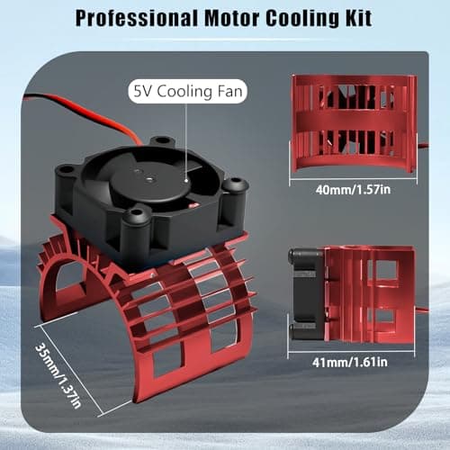 Alloy Heat Sink with 5V Cooling Fan for Traxxas Trx4 Slash ARRMA SCX10 and 1/10 RC Car - Compatible with 540, 550, 3650 Size Brushless Motor (Red) - Thumbnail 2