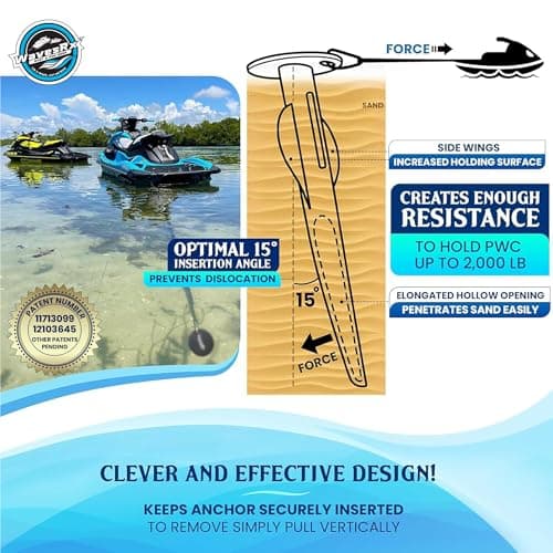 WAVESRX Patented Aluminum Spike Beach Anchor | Ultra-Light Sand Anchor for Boat, Pontoon, PWC, Jet Ski or Kayak | Secure and Effective Watercraft Anchoring Near Shore, Sand-bar or in Shallow Water - Thumbnail 4