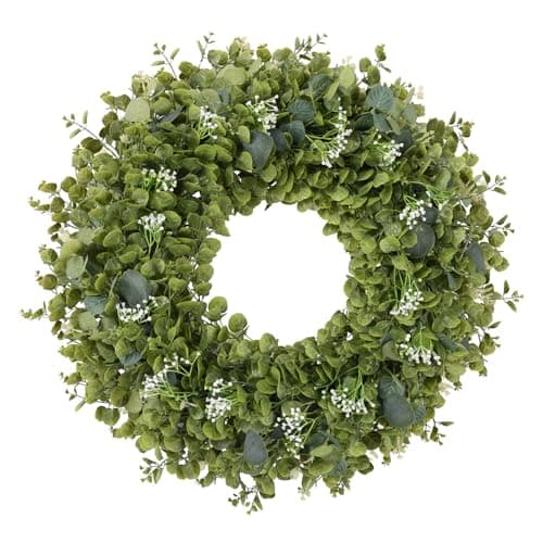 U'Artlines 24 Inch Large Eucalyptus Wreaths for Front Door, Detachable Artificial Greenery Wreath with Plastic Base, Spring Summer Farmhouse Wreath for All Seasons Wall Outdoor Indoor Wedding Decor - Image 1