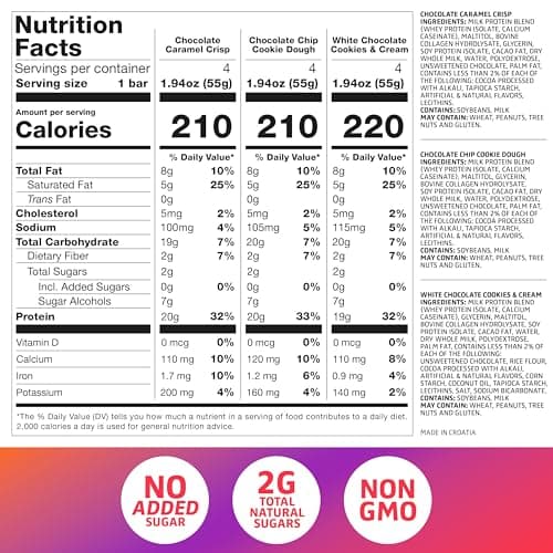 Satisfy Your Crave Protein Bars- High Protein Delicious Snacks- 19-20g of Protein, No Added Sugar- Variety Pack- Cookie Dough, Choc Caramel, Cookies & Cream- On-the-Go Snack, Pantry Staple & for Office, 12 Pack - Thumbnail 2