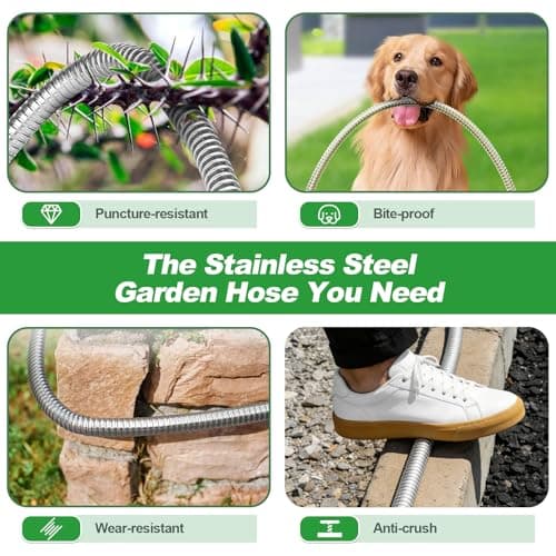 Garden Hose 50FT, Flexible Stainless Steel Metal Water Hose with 10-Function Nozzle, No-Kink, Leak-Proof, Wear-Resistant, 3/4 GHT, Easy to Use and Store for Garden, Yard, Lawn, Outdoor - Thumbnail 6