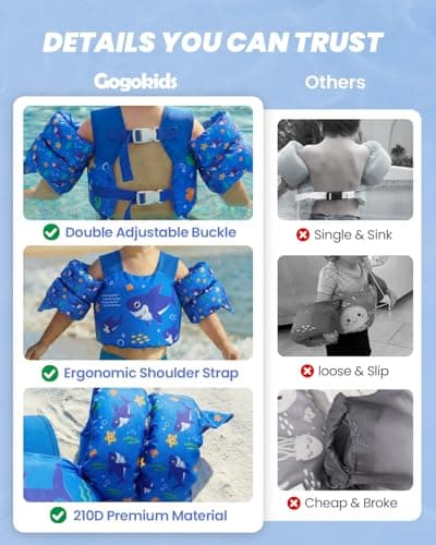 Gogokids 2-in-1 Toddler Swim Vest Pool Floaties for Kids[CPC Certified & Remove Crotch Strap]Puddle Float Jumper 24-66 Pounds, Toddler Arm Floaties Swim Jacket Water Wings for kids Boys Girls Swimmies - Thumbnail 6