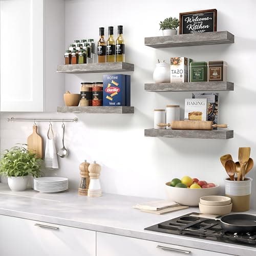 Sorbus Floating Shelves for Wall – 16 Inch Floating Shelf for Kitchen, Bedroom, Living Room, Bathroom, Home & Wall Decor - Mounted Bathroom Shelves with Invisible Brackets (Grey, 2 Pack) - Thumbnail 5