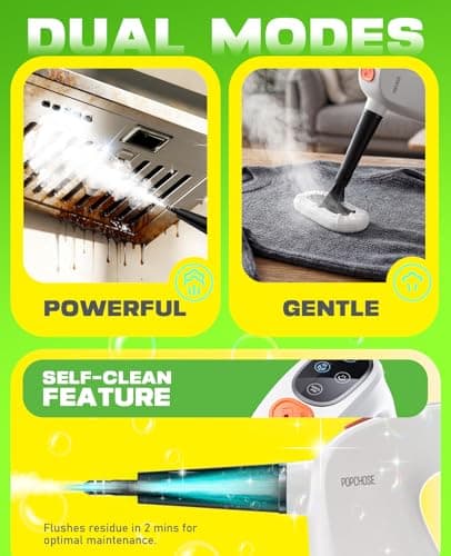 POPCHOSE Steam Cleaner with Detergent Dispenser, 15s Heat-Up Handheld Steam Cleaner for Home, 500ml Removable Water Tank, Lightweight Portable Steamer for Cleaning Grout, Windows, Kitchen, Easy Refill - Thumbnail 6