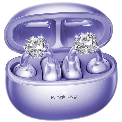 Kinglucky Jewelry-Inspired Clip-On Earbuds with Diamond Earrings, Comfortable Fit & 40H Playtime Open Ear Bluetooth 5.4 Wireless Headphones for Women, Small Ears, Sports & Workouts (Purple) - Image 1