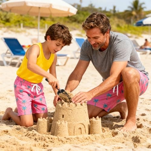 Cozople Swim Trunk for Boys Coconut Trees Swim Short Commpression Anti Chafe Pink Swimsuit UPF Bathing Suit Boxer Brief Swimwear for Outdoor Size 8 - Thumbnail 5