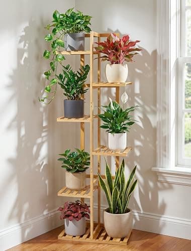ROSSNY 48 Inch Talll Plant Stand Indoor, 6 Tier 7 Potted Bamboo Plant Stands for Indoor Plants, Corner Plant Stand, Plant Shelf For Indoor, Tiered Plant Stands, Indoor Plant Holder, Natural - Thumbnail 3