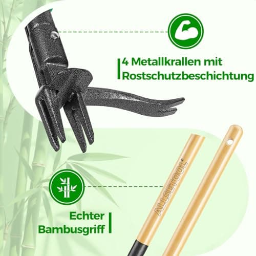 Allsetool Weed Puller Tool with 2 Weed Eject Feature, 43.7in Stand Up Dandelion Remover Tool, Real Bamboo Handle and Metal 4 Claw & Foot Pedal, Heavy Duty Garden Weeder - Thumbnail 3