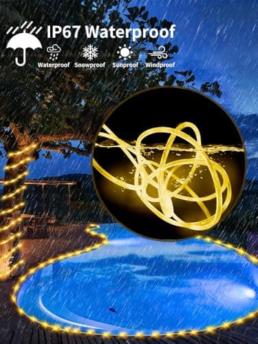Larger Tube Solar Rope Lights 200LEDs Waterproof,Rechargeable Battery,Dual Charging,39FT Outdoor String Light,Remote-Control,for Pathway Patio Garden Palm Tree Christmas (Brighter - Warm White) - Thumbnail 5