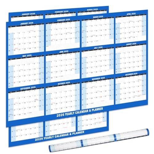 32 x 48" Wall Calendar 2026 - Dry Erase Large Laminated Calendar, Annual Full Yearly Wall Planner 12 Month Horizontal/Vertical, Reversible -Blue