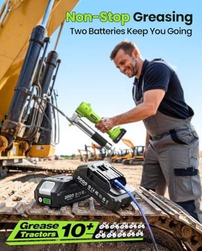 TaskStar Grease Gun with Lock-On Trigger for Effortless Greasing, Cordless Electric Grease Gun Kit, 2 Batteries, 40" Hose & LED Light, 14 oz Capacity for Tractor, Truck & Equipment Maintenance - Thumbnail 6