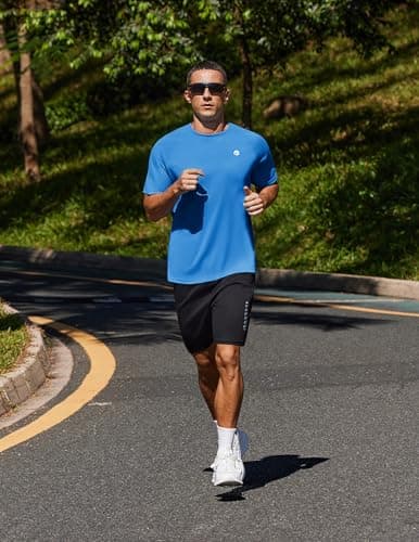 PINSPARK Men's Workout Shirts UPF 50+ Quick Dry Moisture Wicking Shirts for Men Athletic Running Short Sleeve Gym Tee Tops 3XL Sea Blue - Thumbnail 3