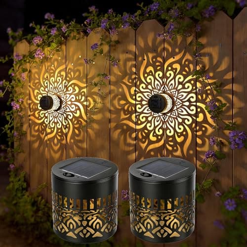 NGOKPYD 2 Pack Solar Outdoor Wall Lights, Metal Mandala Pattern Solar Powered Fence Lights, Waterproof Deck Lighting for Patio Backyard Garden, Black, Warm White, Unique Gardening Gifts for Women Mom - Image 1