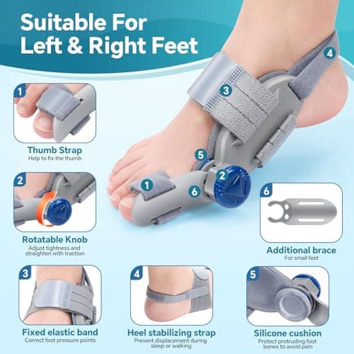 WOLOYHEATIE Bunion Corrector for Women & Men, Adjustable Bunion Fix for Big Toe Separation Pain Relief, Toe Alignment Corrector, Bunion Splints for Left/Right Feet Hallux Valgus Relief - Thumbnail 3