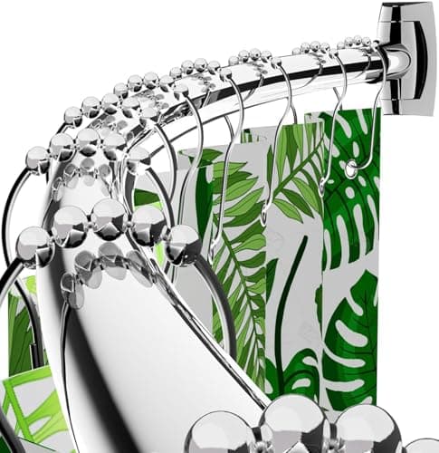 Bonpally Curved Shower Curtain Rod for Bathroom, 40-72 Inches Adjustable Curved Shower Rod, 0.9MM Rustproof Shower Curtain Rod with Rotating Brackets for Extra Shower Space, Need to Drill, Chrome - Image 1