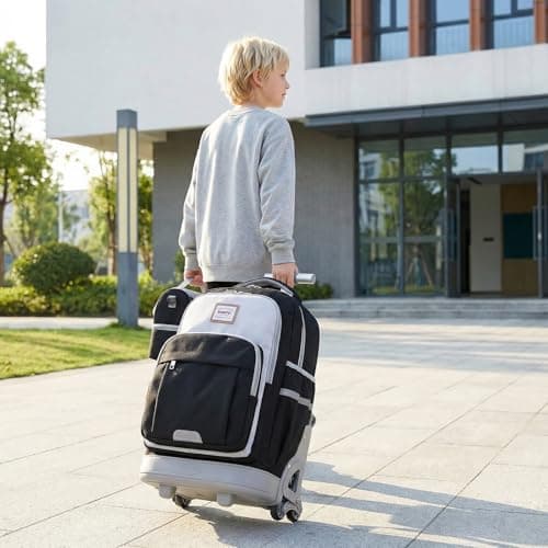 BAMIFEI 18 Inch Black Rolling Backpack for Kids, Black Climb Stairs Rolling Backpack Carry On Wheeled School Backpack, Spacious Multiple Compartments Quiet Wheels Travel Backpack for Boys - Thumbnail 6