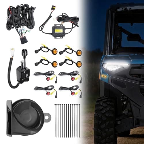 KEMIMOTO UTV Turn Signal Kit with Column Switch, 8 Hazard Lights, 110dB 12V Horn, Plug-and-Play Pre-wired Street Light Street Legal Blinker Kit Compatible with Polaris Ranger, RZR, Can-Am, CFMOTO - Image 1