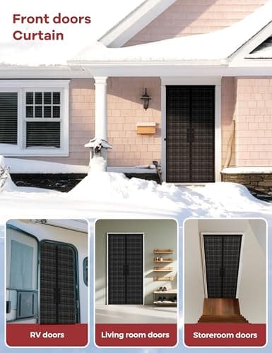 AEOCOO Thermal Door Curtain, Fit Size up to 32 x 80 Inches, Magnetic Insulated Door Curtains for Doorway/Front/Back/Basement, Oxford Cover with Thick Cotton to Keep Warm Winter, Black, Rectangle - Thumbnail 6