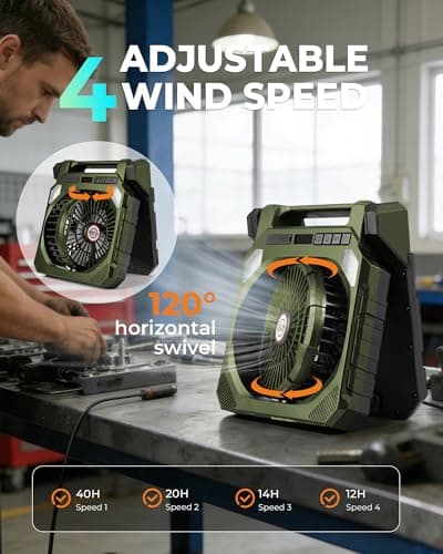22000mAh Camping fan with Dual Solar Panel, 10" Rechargeable Solar Powered Fans with LED Light and Arc Flashlight for Outside, 180° Swivel Oscillating Battery Operated Tent Cooler for Picnic, Fishing - Thumbnail 3