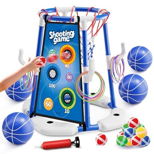Pool Basketball Hoop for Kids Ages 4-8 & 8-12 - Floating Game Set with Water-Fillable Base, Pump, Toss Targets & Sticky Balls, Pool Games Backyard Swimming Pool Toys for Outdoor Summer Family Fun - Image 1
